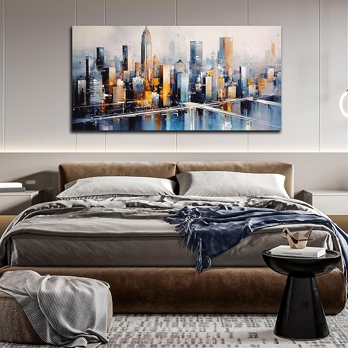 Large Canvas Wall Art Modern Living Room Bedroom Home Office Wall Decor City Landscape Painting Framed Canvas Prints Ready to Hang Size 30x60