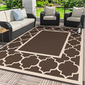 GENIMO 6' x 9' Outdoor Rug Waterproof for Patio Decor, Foldable Reversible Plastic Straw Area Rugs Mat for Camper, Outside Carpet for Rv, Deck, Porch, Picnic, Beach, Balcony, Coffee & Beige