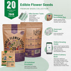Organo Republic 20 Edible Flower Seeds Variety Pack- Indoor/Outdoor. 7000+ Non-GMO Heirloom: Borage, Bergamot, Nasturtium, Chives, Cape Daisy, Hyssop, Zinnia Seeds & More