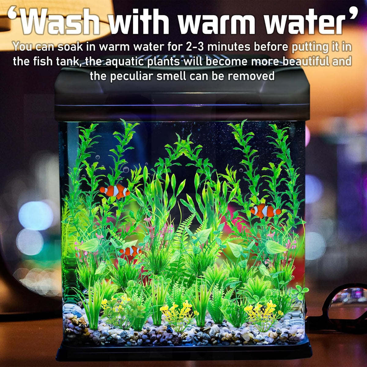 Ameliade Aquarium Artificial Green Plastic Plants Decorations 26 PCS Large Fish Tank Accessories Goldfish Betta Tank Decor