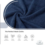 100% Cotton Wash Cloth for face & Body Set of 12, (12 x 12 inches) Sustainable, Soft, Highly Absorbent, Combed Cotton Wash Cloths Pack of 12 for Hotels, Spa, Bathroom, Dorm, Navy Blue