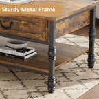 41" Rustic Coffee Table with 2 Storage Drawers, Rectangular Coffee Tables w/Storage Shelf and Metal Legs, Industrial Large Coffee Table for Living Room Office Apartment