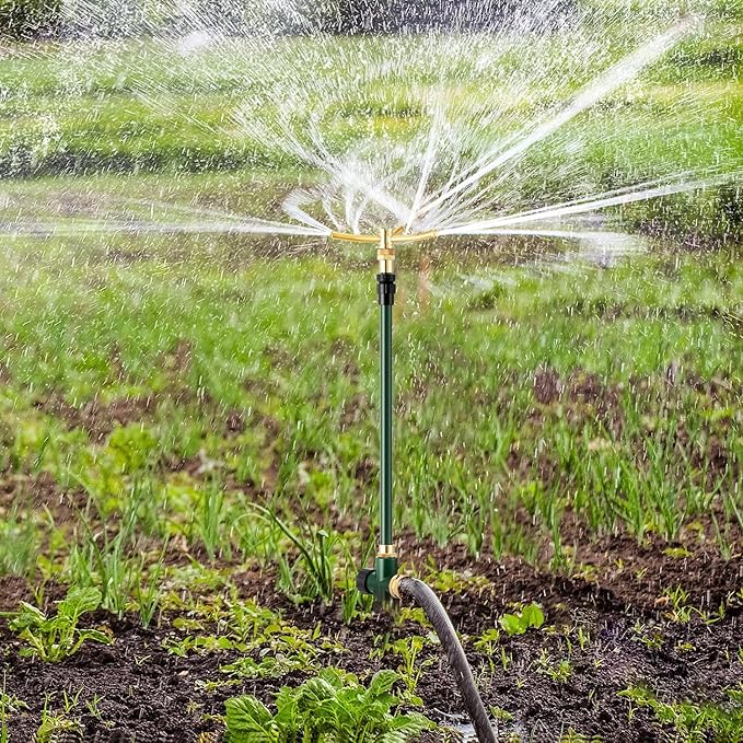 3-Arm Garden Sprinkler,360 Degree Rotating Lawn Sprinklers with Adjustable Tripod Base,Yard Sprinkler for Large Area Coverage,Hose Attachment Water Sprayer for Lawn,Garden,Animal Deterrent