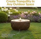 Sunnydaze Outdoor Water Fountain with LED Light - Polystone Round Bowl Bubbler Water Feature with Pump - 9.5" H - for Patio, Garden, Deck, Relaxation and Stress Relief - Brown