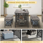 DWVO 3-Piece Dining Table Set for 4-6 People, 63" Dining Room Table with 2 Benches, Industrial Rectangular Dining Room Table Set with Storage for Kitchen, Dining Room, Grey