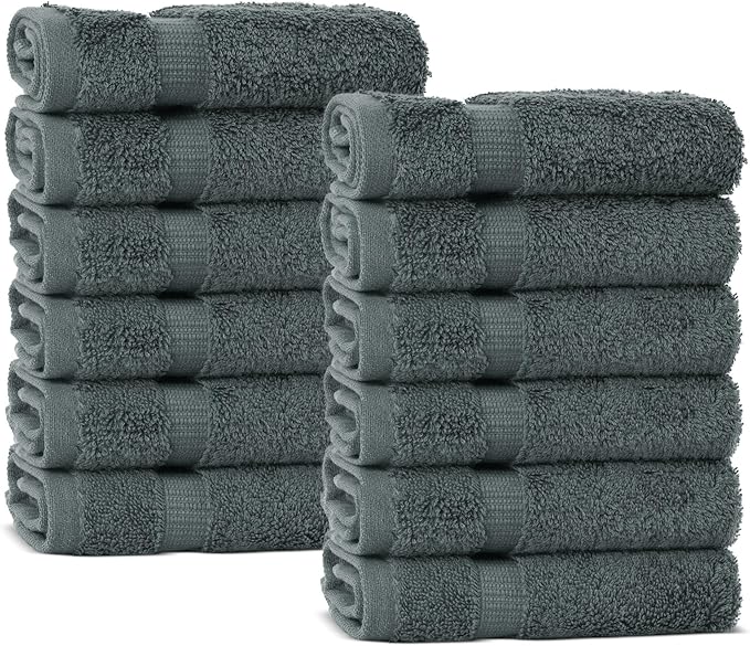 Chakir Turkish Linens Premium Cotton Absorbent Turkish Towels (Washcloths - 12 Piece, Dark Gray)