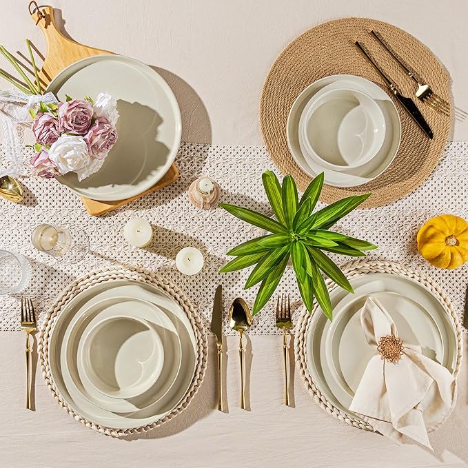 AmorArc Ceramic Dinnerware Set for 4 | Speckled Stoneware Plates and Bowls with unglazed terracotta | Scratch Resistant, Dishwasher & Microwave Safe Dishes Sets- 12-Pcs