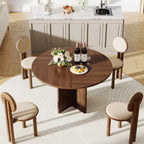 47 Inch Round Dining Table for 4-6 People, Rustic Circle Kitchen Table with X-Shaped Stable Pedestal, Dinner Table for Dining Room Kitchen Living Room, Walnut