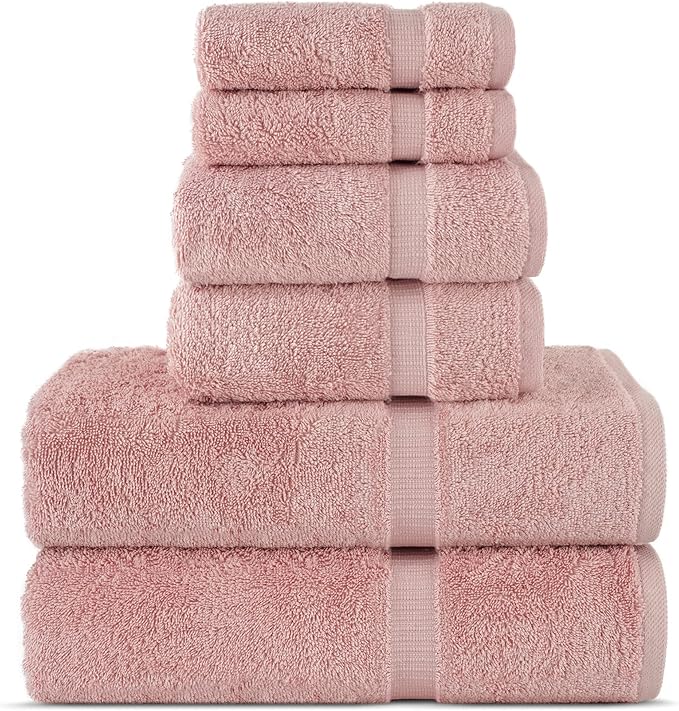 Chakir Turkish Linens Luxury Spa and Hotel Quality Premium Turkish Cotton 6-Piece Towel Set (2 x Bath Towels, 2 x Hand Towels, 2 x Washcloths)