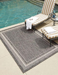 Unique Loom Outdoor Border Collection Area Rug - Soft Border (7' 10" x 10' Rectangle Black/Ivory)