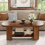 Tribesigns Oval Coffee Table, Mid-Century 2-Tier Coffee Table with Storage Shelf, Modern 45.27" Accent Center Table with Wooden Dual Base for Living Room Bedroom Apartment (Rustic Brown)