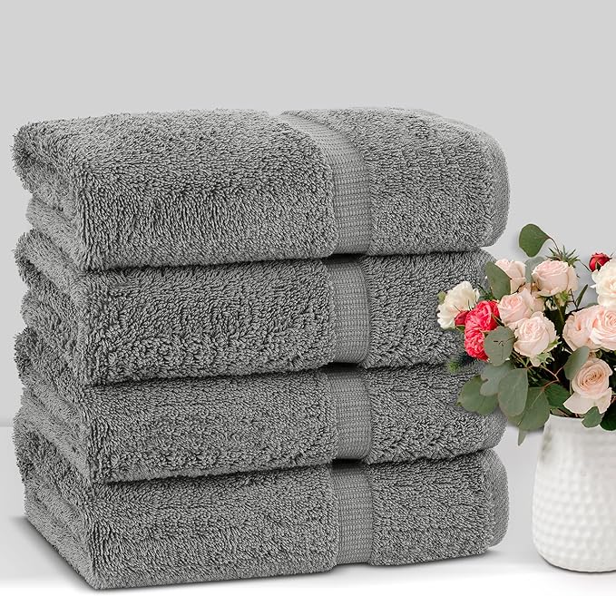 Chakir Turkish Linens 100% Cotton Premium Turkish Towels for Bathroom | 27'' x 54'' (4-Piece Bath Towels - Gray)
