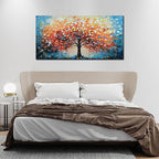 Zoyotago Large Canvas Wall Art for Living Room Bedroom Home Office Orange Yellow Tree of Life Wall Art Modern Hand-painted Oil Painting Size 29x59