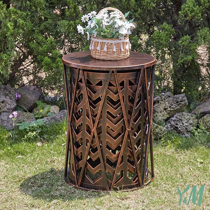 Y&M Nesting Side Table, Set of 3 Stacking Coffee Tables for Living Room End Tables, Outdoor Decorative Garden Stool with Heavy Duty Modern Industrial Decor - Black with Bronze (Ship from US)