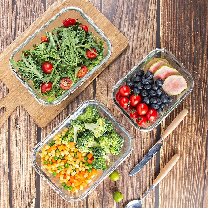 10 Pack Glass Storage Containers For Food, Airtight Meal Prep Containers with Lids Leak-proof, Glass Lunch Boxes Microwave, Freezer & Dishwasher Safe (34oz & 12oz)