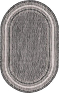 Unique Loom Outdoor Border Collection Area Rug - Soft Border (3' 3" x 5' 3" Oval, Black/ Ivory)