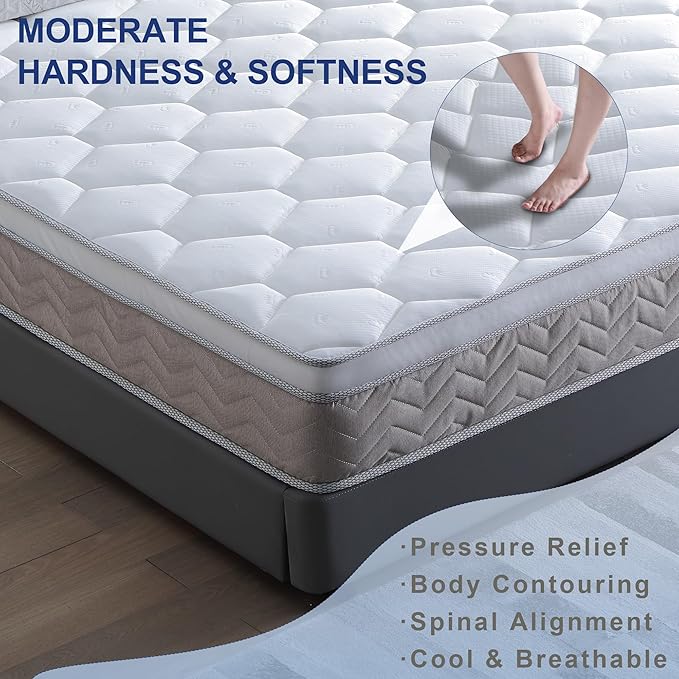 12 Inch Full Mattress Hybrid Innerspring and Plush Memory Mattress in a Box,Medium Soft Feel,Motion Isolation & Pressure Relief,Cooling Bed Mattress for Bed Frames,CertiPUR-US Certified (Twin)