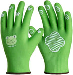 COOLJOB Small Toddler Gardening Gloves for Little Boys Girls Ages 2-4, Breathable Kids Work Gloves with Grippy Animal Paw Dots for Children Yard Landscape, Green Frog, 1 Pair