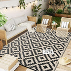 OLANLY Waterproof Outdoor Rug 6x9 ft, Outdoor Plastic Straw Rug for Camping, RV Mat Outside, Outdoor Carpet for Porch, Deck, Backyard, Balcony, Picnic, Black & Beige