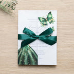 PONATIA 50 PCS Vellum Jackets for 5x7 Invitations - Vellum Paper 5x7 Jackets - 135GSM Emeral Green Girl - Butterfly Quinceanera Invitations Wraps (Emerald Green Girl)