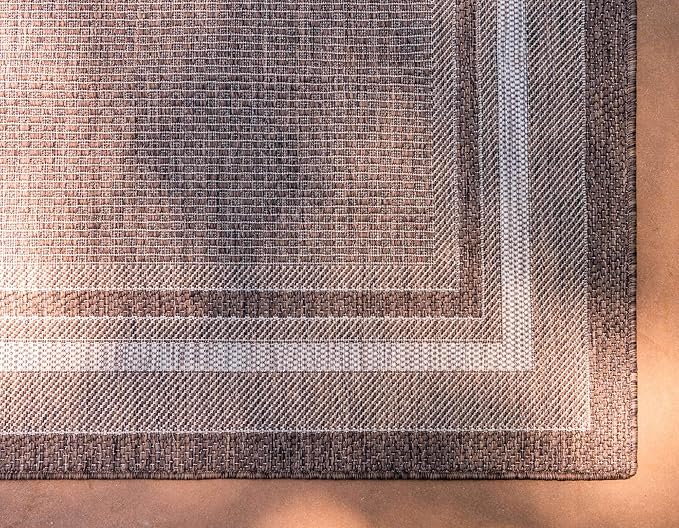 Unique Loom Outdoor Border Collection Area Rug - Soft Border (2'x 6' 1" Runner, Brown/ Ivory)