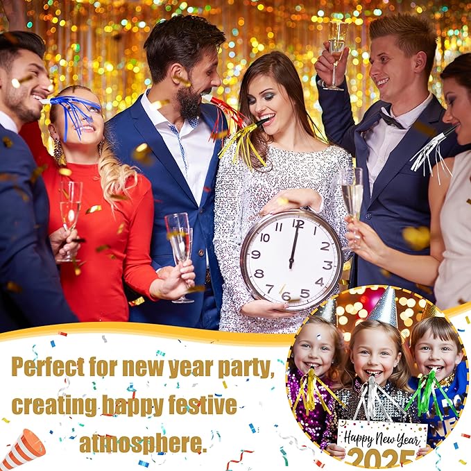 12 Pcs Glitter Noise Makers Metallic Fringed Party Blower for Adults Birthday Graduation New Years Party Favors Supplies (Silver)