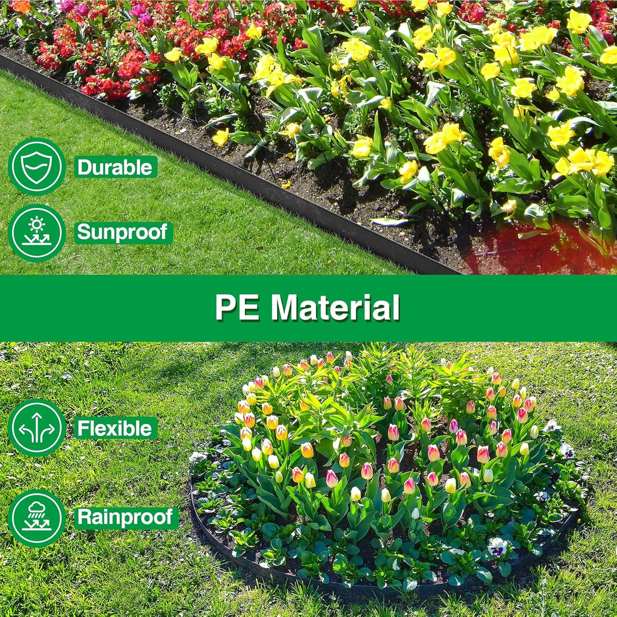 Bonviee 1.5 Inch x 66FT Garden Border Edging Kit with 100 Anchoring Spikes, Flexible Garden Edging for Landscaping, Flower Beds, Lawn, Yard, and Paver Pathways