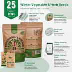 Organo Republic 25 Winter Vegetable & Herb Garden Seeds Variety Pack for Outdoors & Indoor Home Gardening 22,840+ Non-GMO Heirloom Seeds Broccoli Beet Carrot Cabbage Radish Pea Mint Thyme Parsley