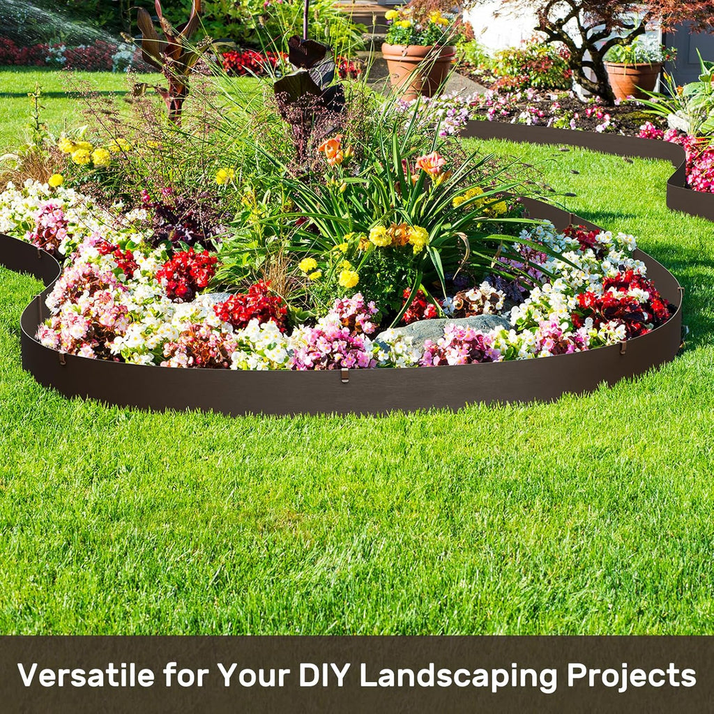 AGTEK 60FT Plastic Landscape Edging Coil Kit, 4 inch High Terrace Board Garden Edging Border with 18 Stakes