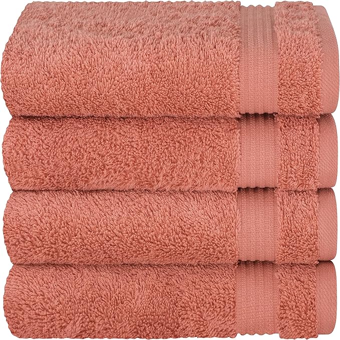 Cotton Paradise Hand Towels for Bathroom, 100% Cotton Turkish 4 Piece Hand Towel Set, Soft Absorbent Face Towels, Coral