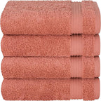 Cotton Paradise Hand Towels for Bathroom, 100% Cotton Turkish 4 Piece Hand Towel Set, Soft Absorbent Face Towels, Coral