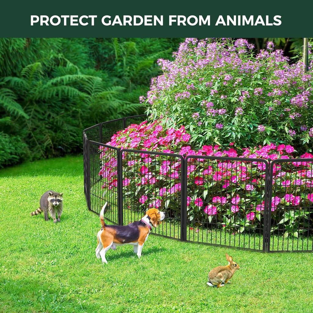 FXW Garden Fence Outdoor for The Yard – 32in(H) x 9.1ft(L) Heavy Duty Metal Animal Barrier for Dog and Rabbit, Decorative Dog Fence, 4 Panels, Black