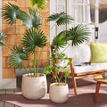 SAFAVIEH Outdoor Collection Jasper Beige Cement Ficonstone Planter Pot Set of 2