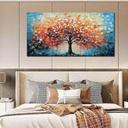 Zoyotago Large Canvas Wall Art for Living Room Bedroom Home Office Orange Yellow Tree of Life Wall Art Modern Hand-painted Oil Painting Size 29x59