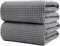 POLYTE Microfiber Quick Dry Lint Free Bath Sheet, 70 x 35 in, Set of 2 (Gray, Waffle Weave)