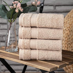 TEXTILOM 100% Turkish Cotton 4 Piece Luxury Washcloth Towel Set for Bathroom & Kitchen, Thick & Super Soft & Highly Absorbent & Quick Dry for Face and Hand- Beige