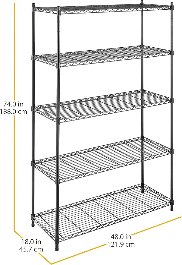 Whitmor Supreme 5 Tier Adjustable Shelving - 500 Pound Weight Capacity Per Shelf - Leveling Feet