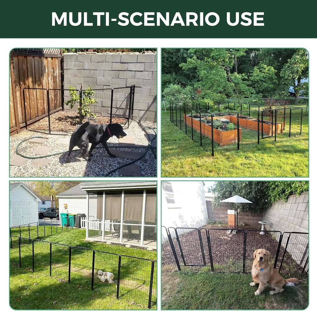 FXW Garden Fence Outdoor for The Yard – 50in(H) x 10.4ft(L) Heavy Duty Metal Animal Barrier for Dog and Rabbit, Decorative Dog Fence, 4 Panels, Black