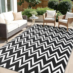 OLANLY Waterproof Outdoor Rug 5x8 ft Clearance, Reversible Outdoor Plastic Straw Rug, RV Mat, Indoor Outdoor Carpet for Patio, Camping, Balcony, Deck, Backyard, Black & White