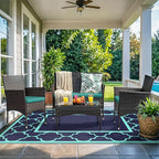 GENIMO 8 ' x 10 ' Outdoor Rug for Patio, Waterproof Indoor Outdoor Plastic Straw Rugs Carpet, Reversible Outside Area Mat for Camping, Balcony Porch, Deck, Picnic, Beach Navy Blue & Jade Green