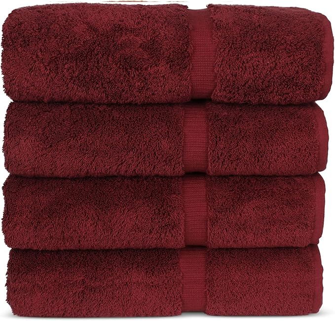 Chakir Turkish Linens 100% Cotton Premium Turkish Towels for Bathroom | 27'' x 54'' (4-Piece Bath Towels - Cranberry)