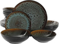 Gibson Elite Kyoto Double Bowl Dinnerware Set, Service for 4 (16pcs), Teal