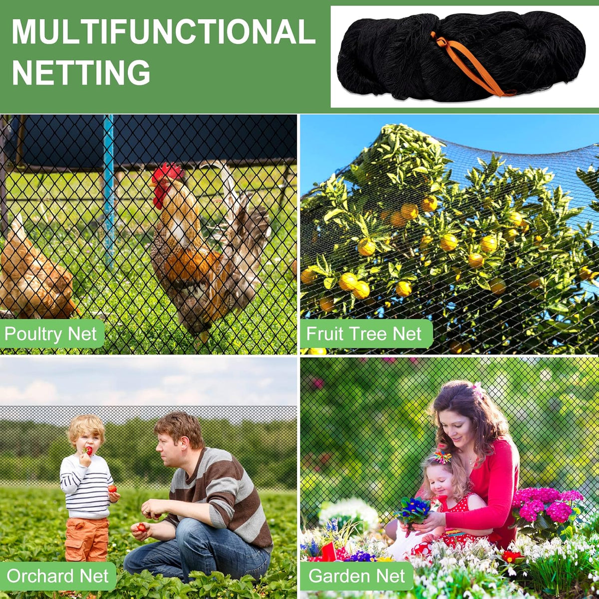 Bird Netting for Garden Protection - 25x100ft Poultry Netting for Chicken Coop, 1” Mesh Heavy Duty Garden Net, Fruit Tree Netting for Blueberry Bushes, Vegetable Against Squirrels, Deer