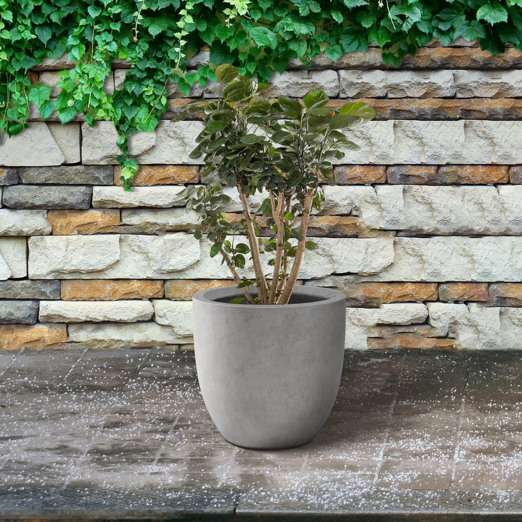 Kante 16.5" Dia Round Concrete Planter, Large Outdoor Modern Indoor Decorative Plant Pots with Drainage Hole and Rubber Plug for Home and Garden, Natural Concrete