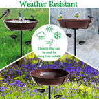 Polyjkl 3" Deep Metal Bird Bath for Outdoors 40in Tall, Removable 13" Dia Birdbath Bowl with Stable Stake, Vintage Birdbaths and Bird Feeders for Outside Garden Yard Patio Lawn Decor(Antique Bronze)