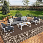 GENIMO Outdoor Rug Waterproof for Patio Decor, 10'x20' Foldable Reversible Plastic Straw Carpet, Outside Area Mat for Rv, Deck, Picnic, Porch, Camper, Balcony, Beach, Coffee & Brown