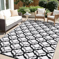 OLANLY Reversible Outdoor Rug 8x10 ft Clearance, Waterproof Outdoor Plastic Straw Rug with Interlacing Pattern, RV Mat for Patio, Camping, Balcony, Deck, Backyard, Black & White