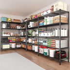 REIBII1450LBS Metal Shelving Unit Storage Shelves 5 Tier Wire Shelving 58.1''W Pantry Shelves Wire Shelf Adjustable Garage Shelving Heavy Duty Storage Rack for Pantry Kitchen Garage, Black，2 Pack