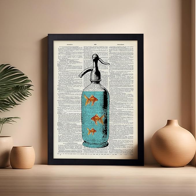 Poster Master Dictionary Art Poster - Goldfish Bowl Print - Fish Art - Aquarium Art - Gift for Men, Women & Animal Lover - Minimal Decor for Living Room, Bathroom or Office, 16x20 Black Framed