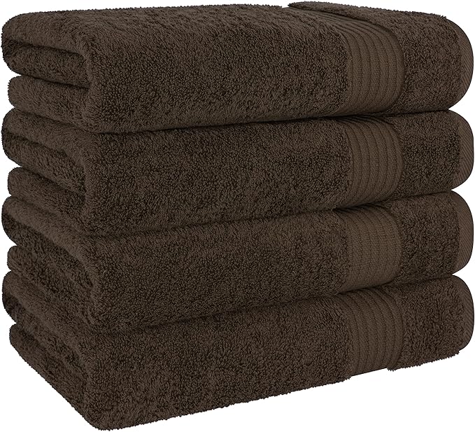 Cotton Paradise 4 Piece Turkish Bath Towels for Bathroom, 100% Cotton Extra Large Soft Plush Towels Bathroom Set, Brown